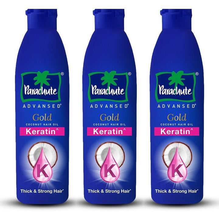 Parachute Set of 3 Advansed Gold Keratin Coconut Hair Oil for Thick Hair - 300 ml Each