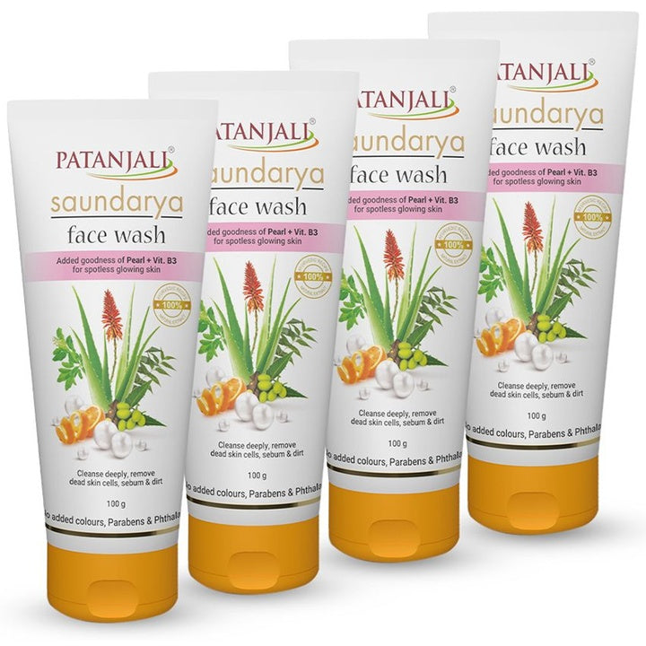 Patanjali Set of 4 Saundarya Face Wash for Fresh & Glowing Skin with Aloe Vera - 100g Each