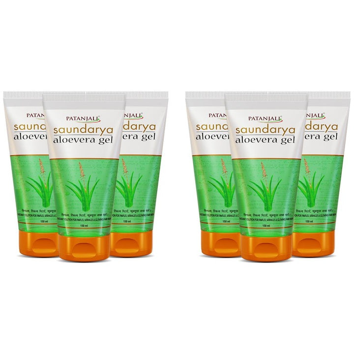 Patanjali Set of 6 Soundarya Aloe Vera Gel for Pimples & Wrinkles - 150 ml Each
