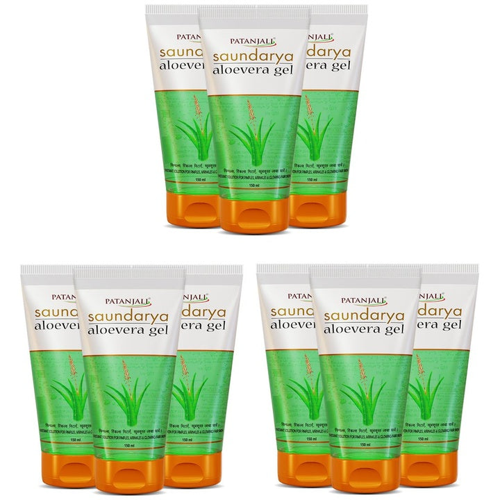 Patanjali Set of 9 Saundarya Aloe Vera Gel for Pimples & Wrinkles - 150 ml Each
