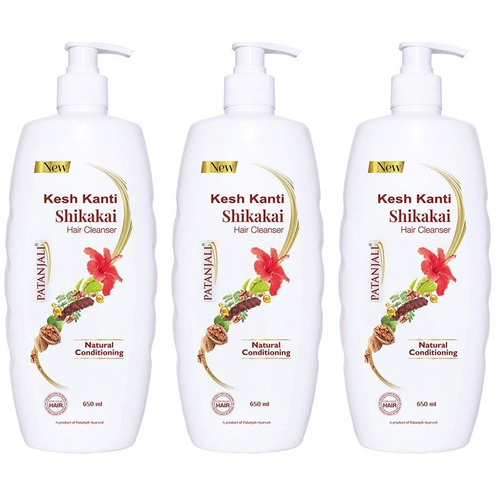 Patanjali Set of 3 Kesh Kanti Shikakai Hair Cleanser for Natural Conditioning -650 ml Each