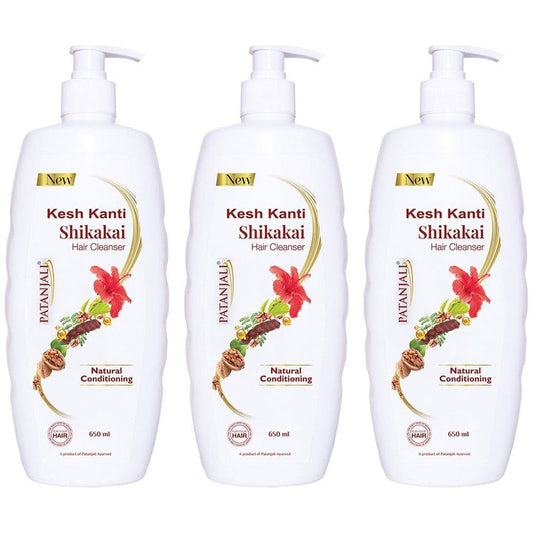 Patanjali Set of 3 Kesh Kanti Shikakai Hair Cleanser for Natural Conditioning -650 ml Each