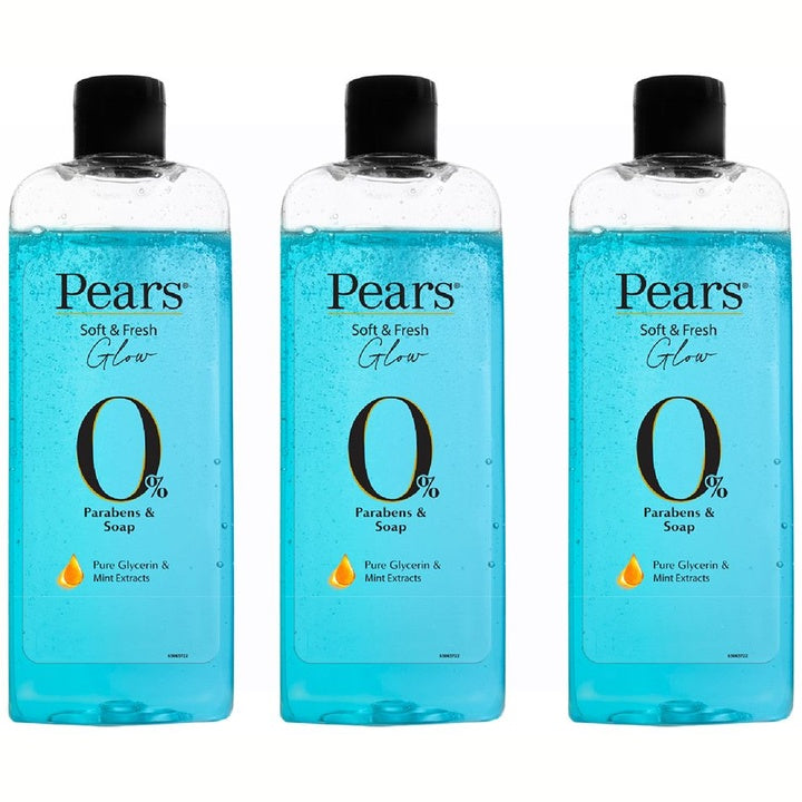Pears 3Pcs 98% Pure Glycerin Soap Free Body Wash with Mint Extracts - 250ml each