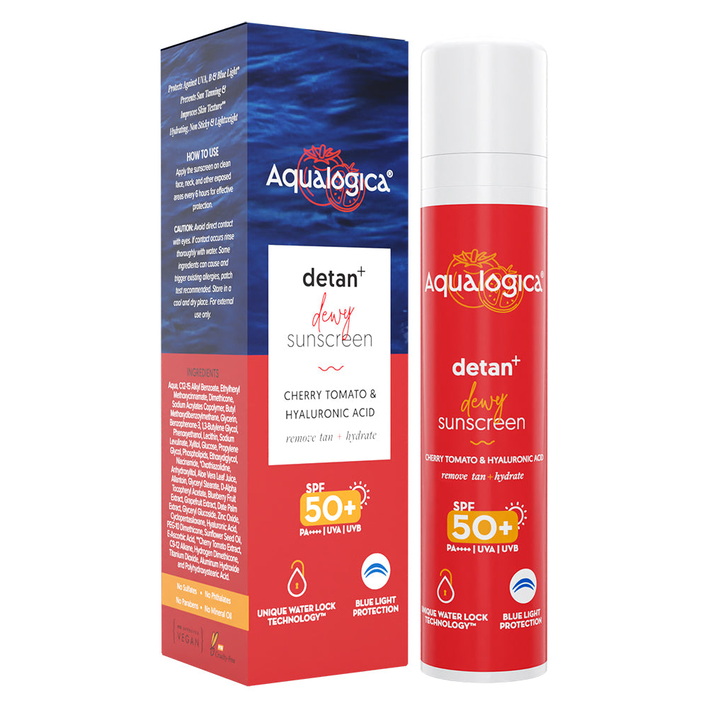 Aqualogica Detan+ Sunscreen Cherry SPF50+ - Cherry Tomato & Hyaluronic Acid - 50 g
