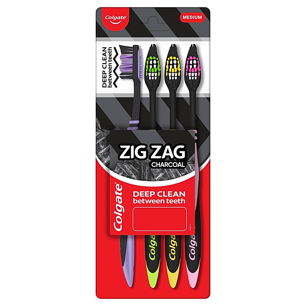 Colgate Zig Zag Charcoal Medium Toothbrush - 4 U