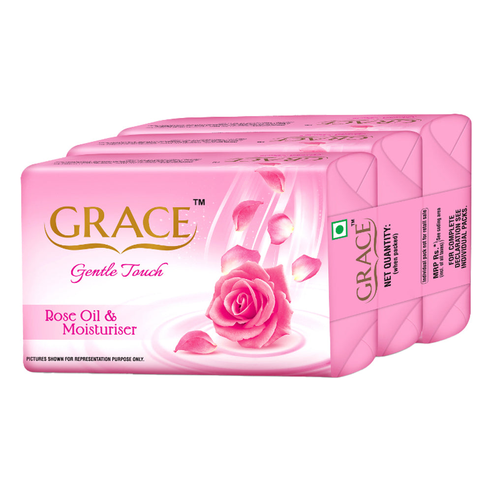 Grace Gentle Touch Beauty Soap Rose Oil & Moisturiser - 150 g x 3 U