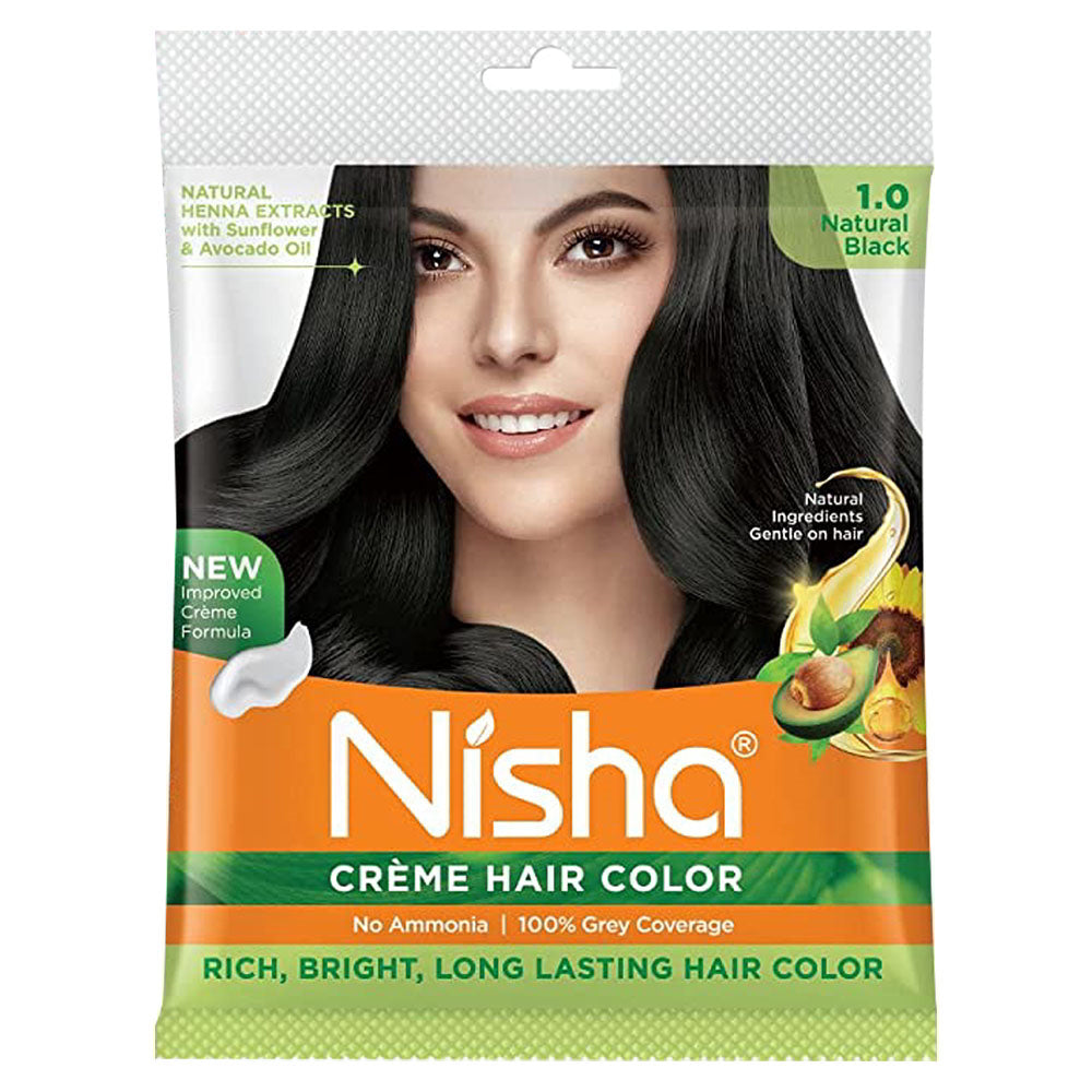 Nisha Creme Hair Colour - Natural Black 1.0 (20 g + 20 ml)