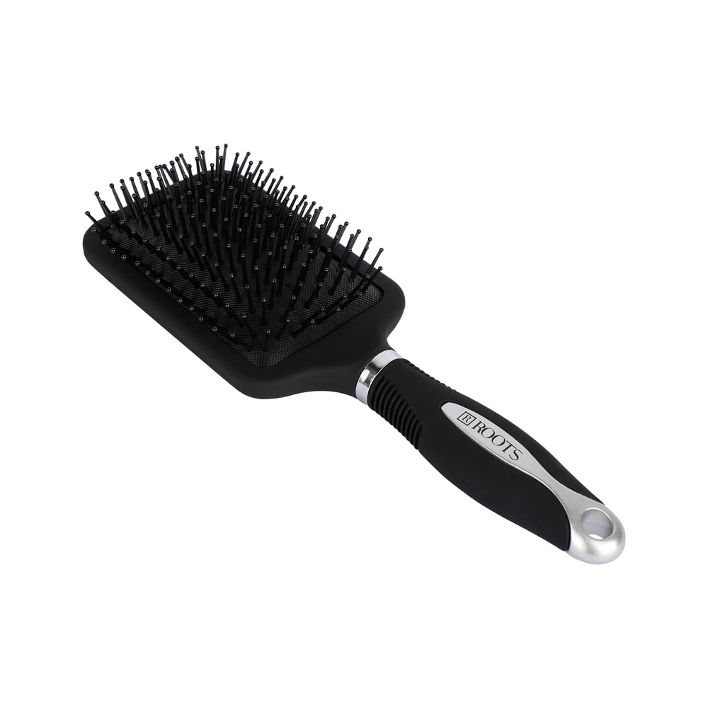 Roots Hair Brush (9886) Paddle - Black & Silver - 1 U