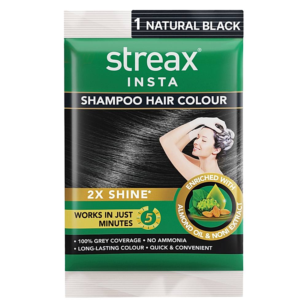 Streax Insta Shampoo Hair Colour 1 Natural Black - 1 U