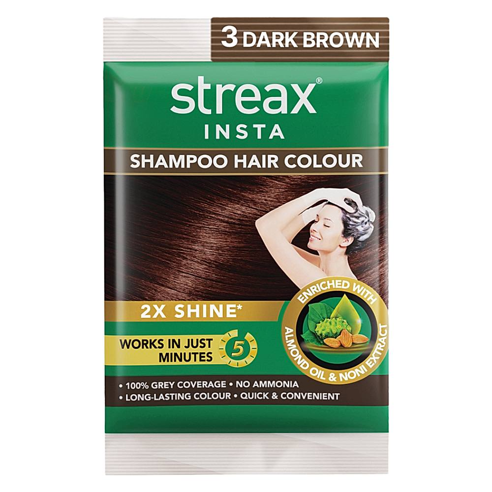 Streax Insta Shampoo Hair Colour 3 Dark Brown - 1 U