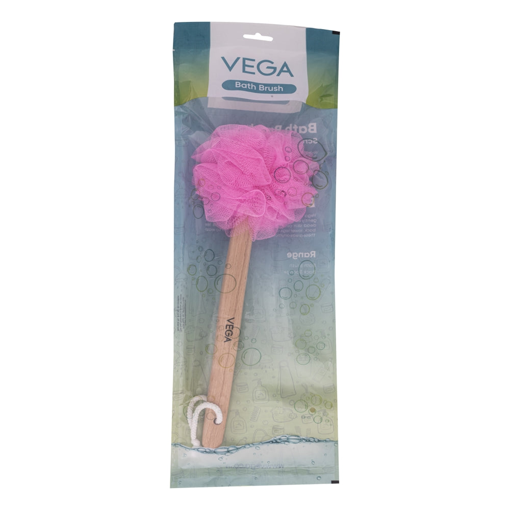 Vega Wooden Handle Bath Brush (BA-1/6) Pink - 1 U