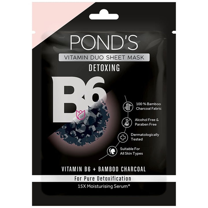 Ponds Activated Charcoal Clear Detox Vitamin Duo Sheet Mask with Vitamin B6 - 25 ml