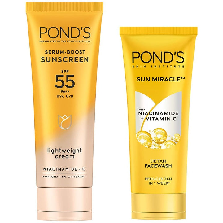 Ponds Set of Serum Boost Sunscreen 50 g + Sun Miracle Detan Face Wash 100 g
