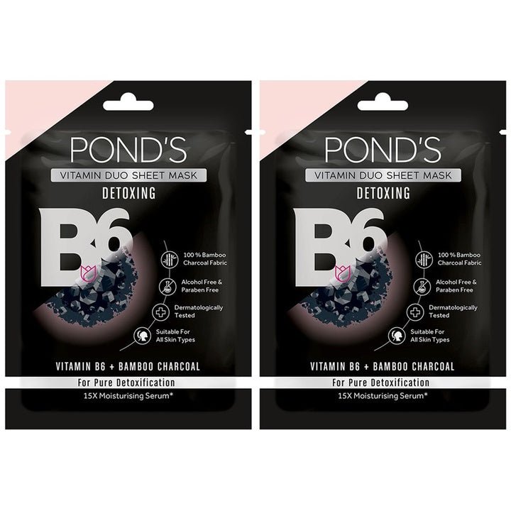 Ponds Set of 2 Activated Charcoal Clear Detox Vitamin Duo Sheet Mask - 25ml each