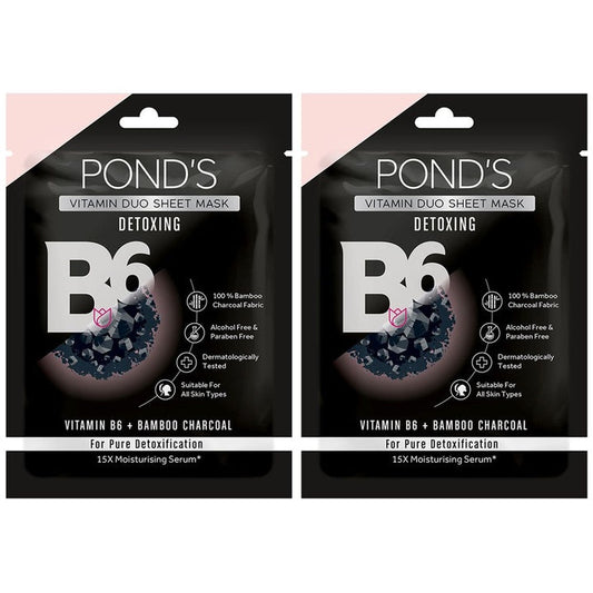 Ponds Set of 2 Activated Charcoal Clear Detox Vitamin Duo Sheet Mask - 25ml each