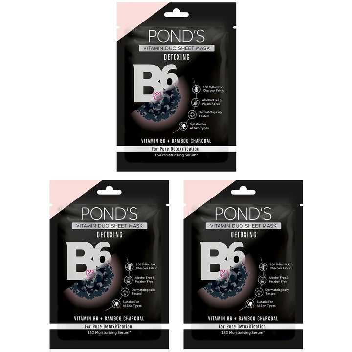Ponds Set of 3 Activated Charcoal Clear Detox Vitamin Duo Sheet Mask - 25 ml each