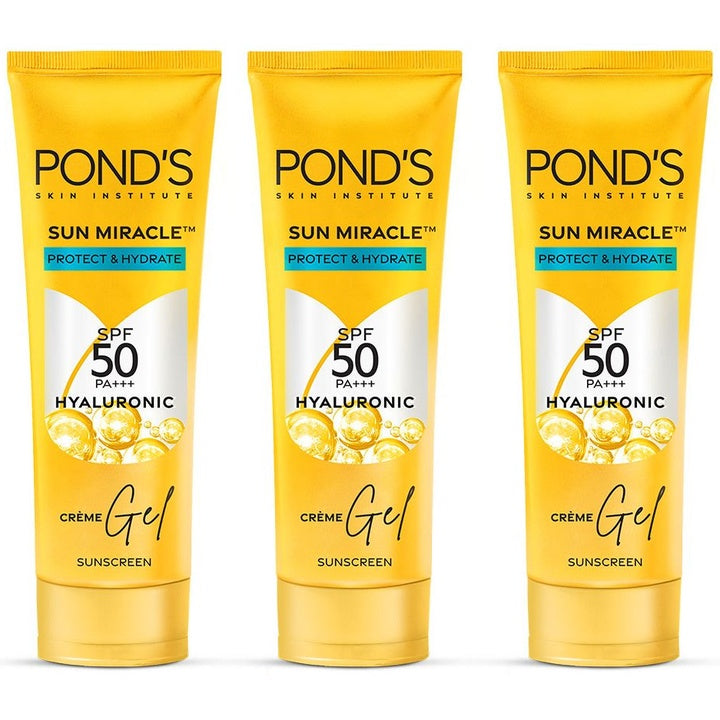 Ponds Set Of 3 Sun Miracle Protect & Hydrate SPF 50 Creme Gel Sunscreen - 50g Each