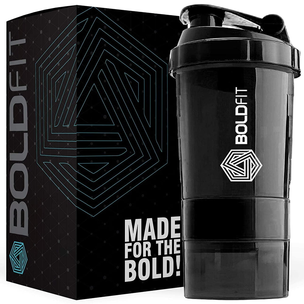 Boldfi Gym Spider Shaker Bottle With Extra Compartment (500 ml)- Black - 1 U