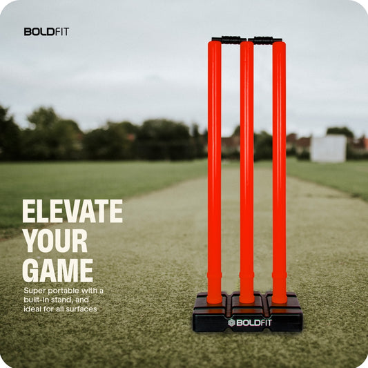 Boldfit Plastic Cricket Stumps With Stand & Bails Kit - Red - 1 U