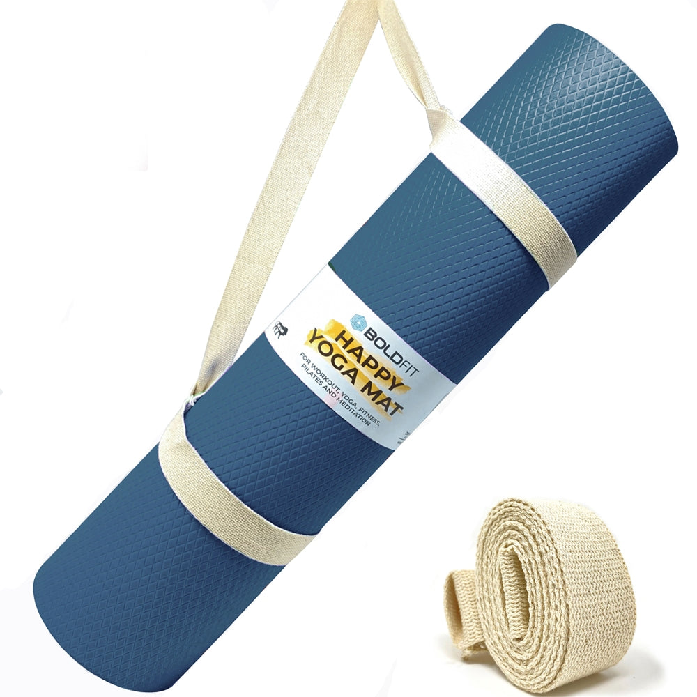 Boldfit Yoga Mat With Carrying Strap (4 mm) - Navy Blue - 1 U