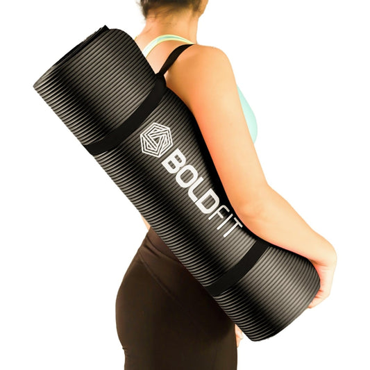 Boldfit Yoga Mat With Carrying Strap (8 mm) - Black - 1 U