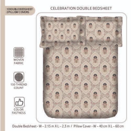 Smartle Celebration Double Bedsheet Jharoka Beige 1 pc