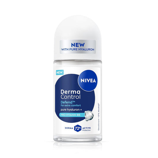 Nivea Derma Control Defend, 0% Alcohol, Pure Hyaluron & ProVitB5, Underarm RollOn Women 50 ml
