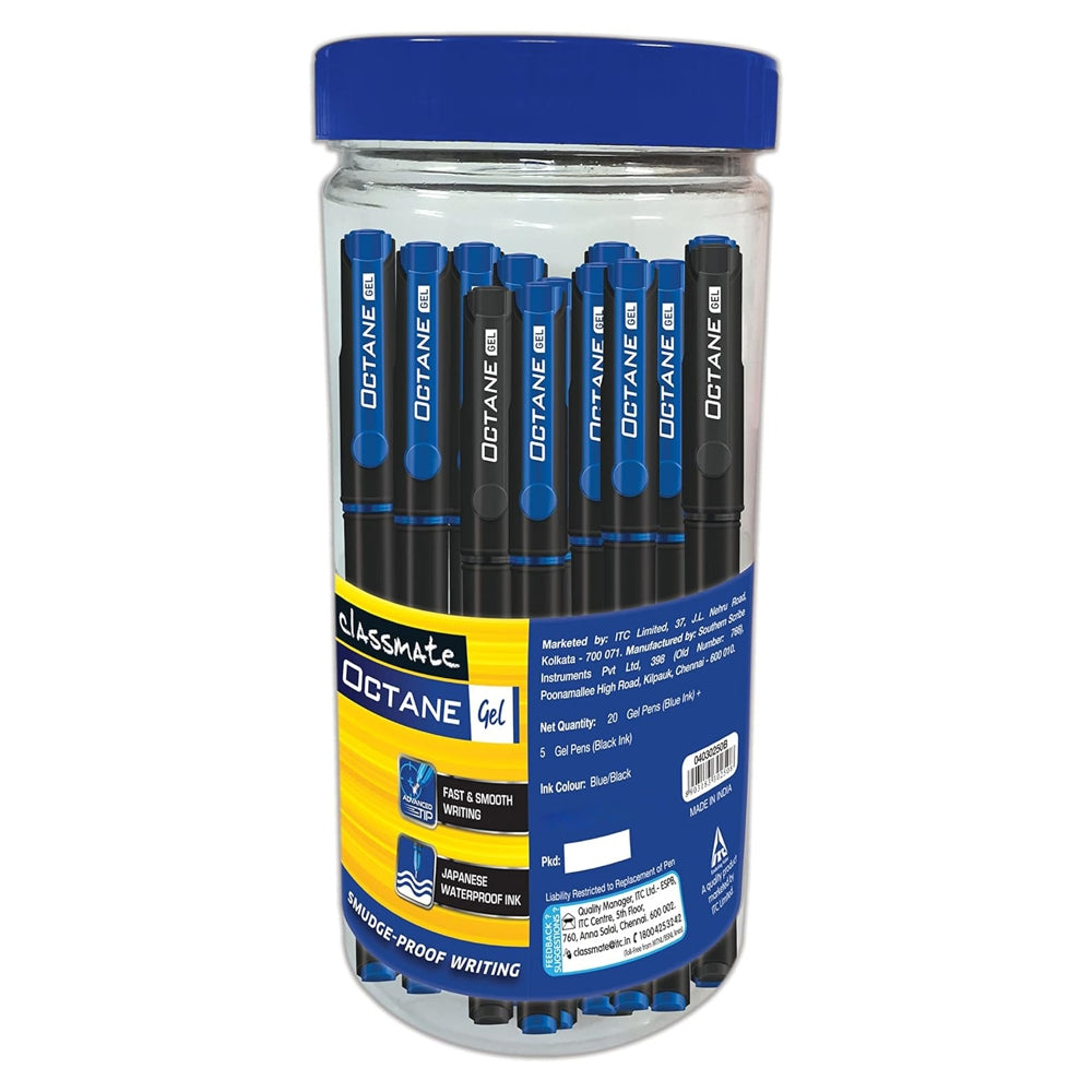 Classmate Octane- Blue and Black Gel Pens Jar - 25 U