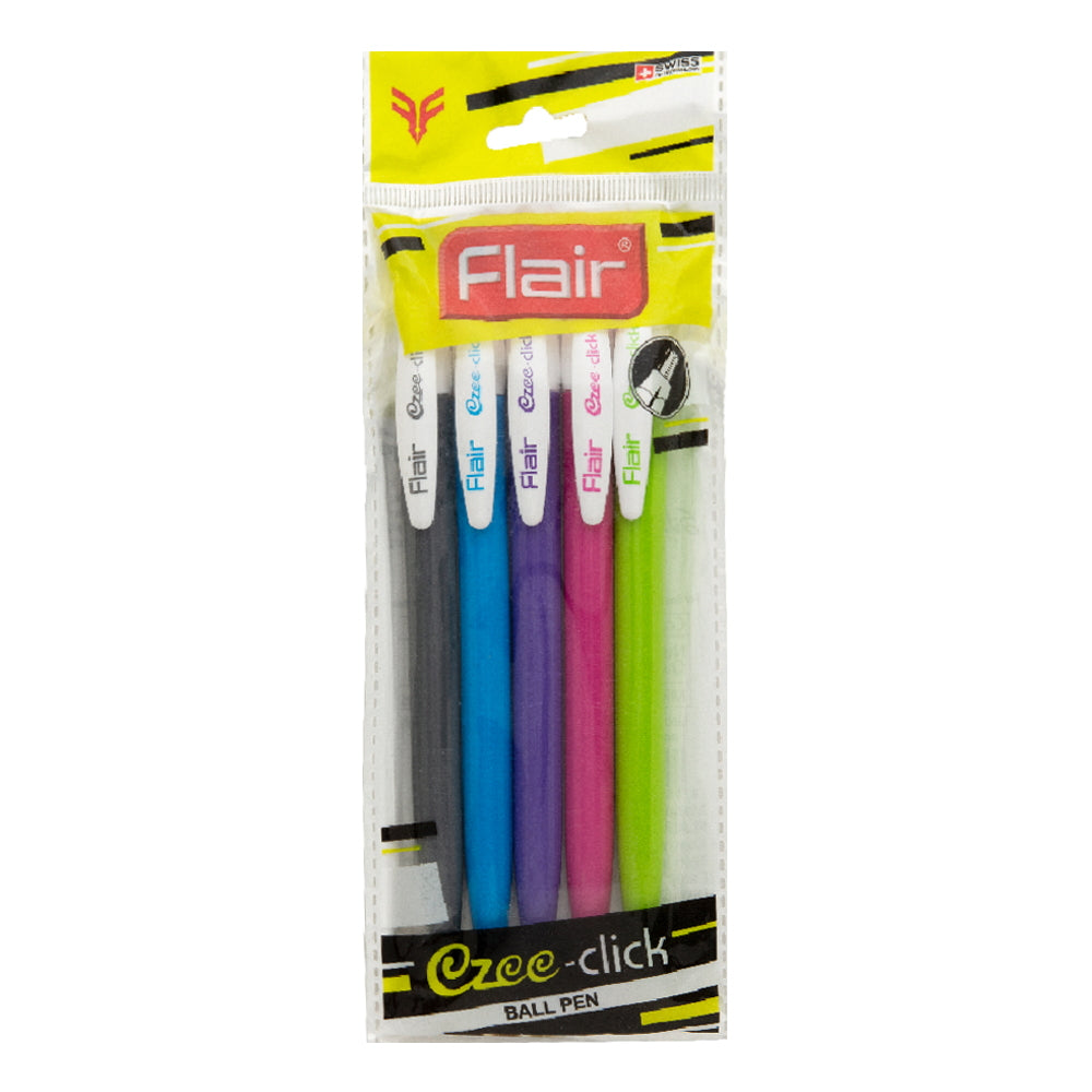 Flair Ezee-Click Ball Pen - Blue - 5 U