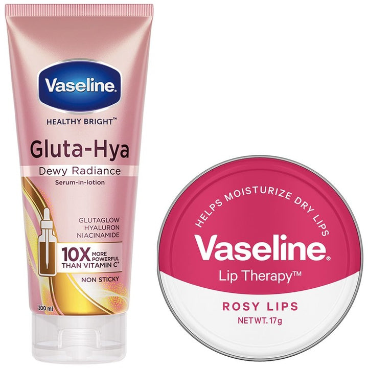Vaseline Radiant Skin & Hydrated Lips Combo-Gluta Hya Serum-in-Lotion & Lip Balm-Rosy Lips
