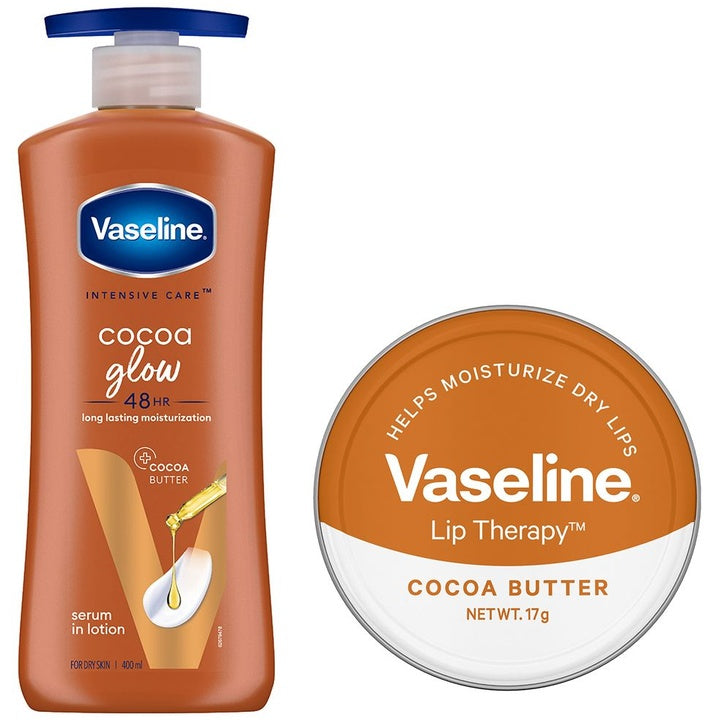 Vaseline Skin Ritual for Glowing Skin Combo-Cocoa Glow Body Lotion & Lip Balm-Cocoa Butter