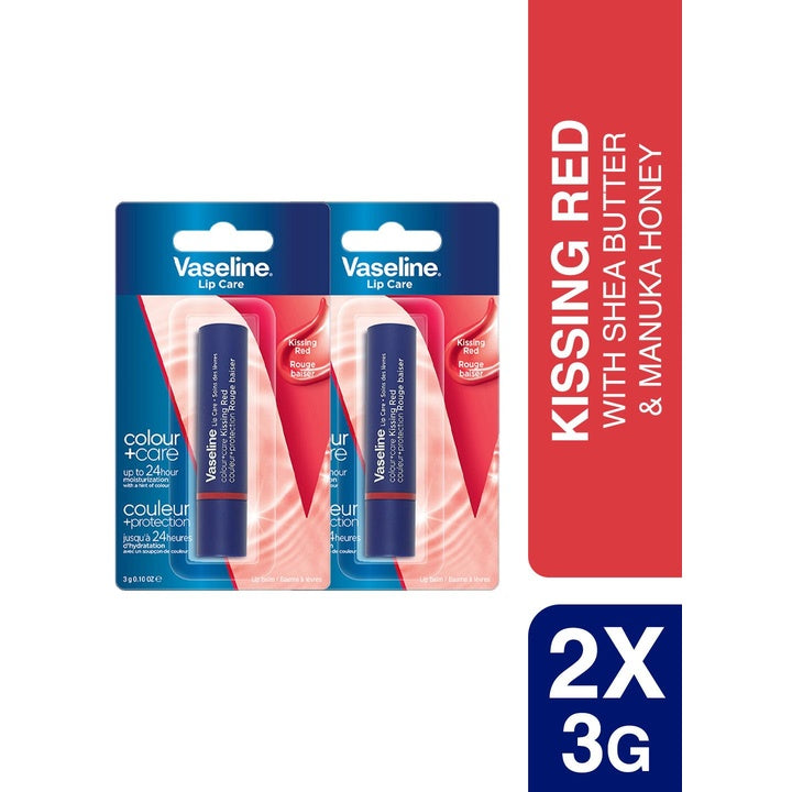 Vaseline Set of 2 Colour+Care Tinted Lip Balm with Manuka Honey - Kissing Red