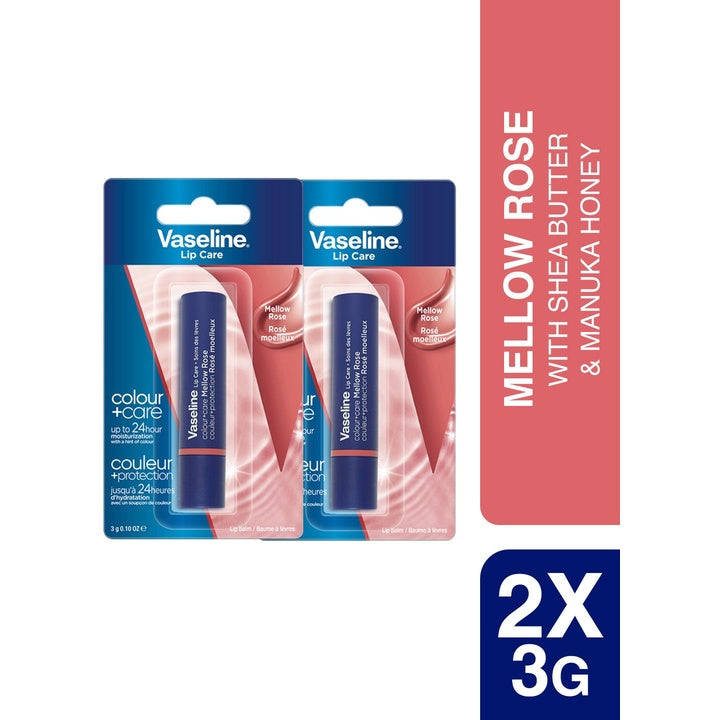 Vaseline Set of 2 Colour+Care Tinted Lip Balm with Manuka Honey - Mellow Rose