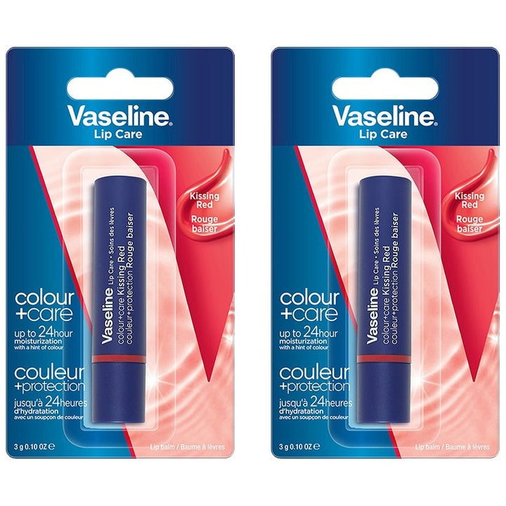 Vaseline Set of 2 Colour+Care Tinted Lip Balm Stick with Shea Butter 3g Each - Kissing Red