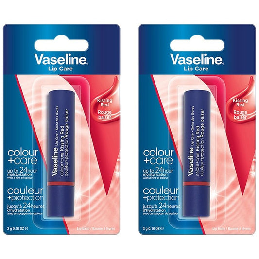 Vaseline Set of 2 Colour+Care Tinted Lip Balm Stick with Shea Butter 3g Each - Kissing Red