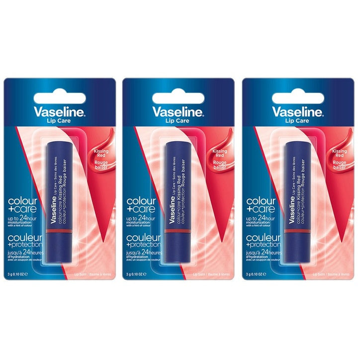 Vaseline Set of 3 Colour+Care Tinted Lip Balm Stick with Shea Butter 3g Each - Kissing Red