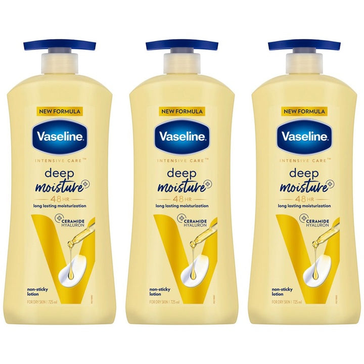 Vaseline Set of 3 Deep Moisture Body Lotion with Ceramide Hyaluron - 725 ml Each