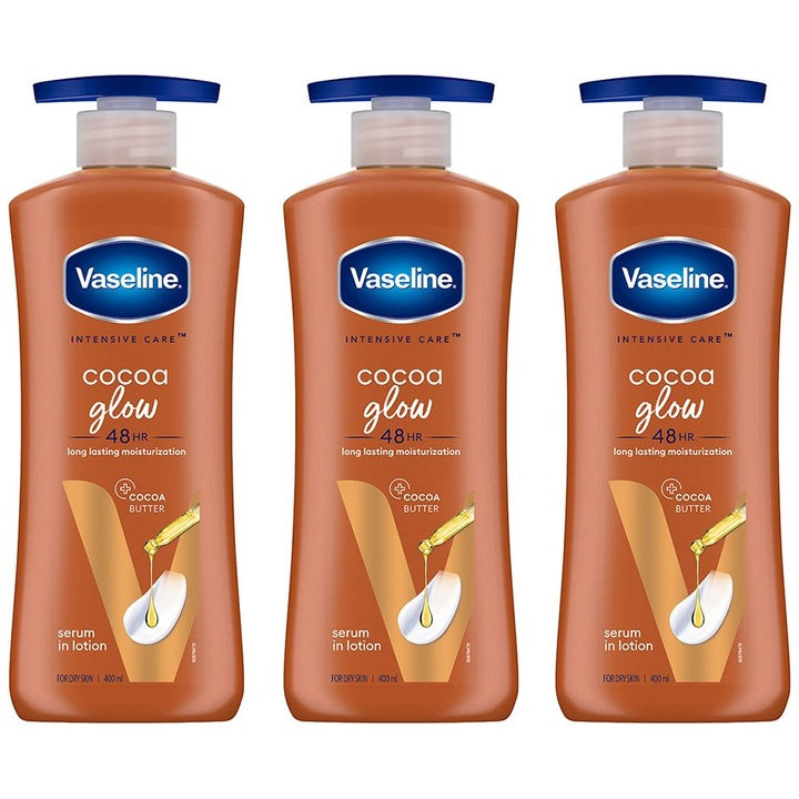 Vaseline Set of 3 Cocoa Glow Serum In Lotion with Pure Cocoa & Shea Butter - 400 ml Each