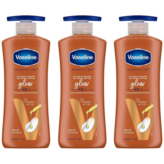 Vaseline Set of 3 Cocoa Glow Serum In Lotion with Pure Cocoa & Shea Butter - 400 ml Each
