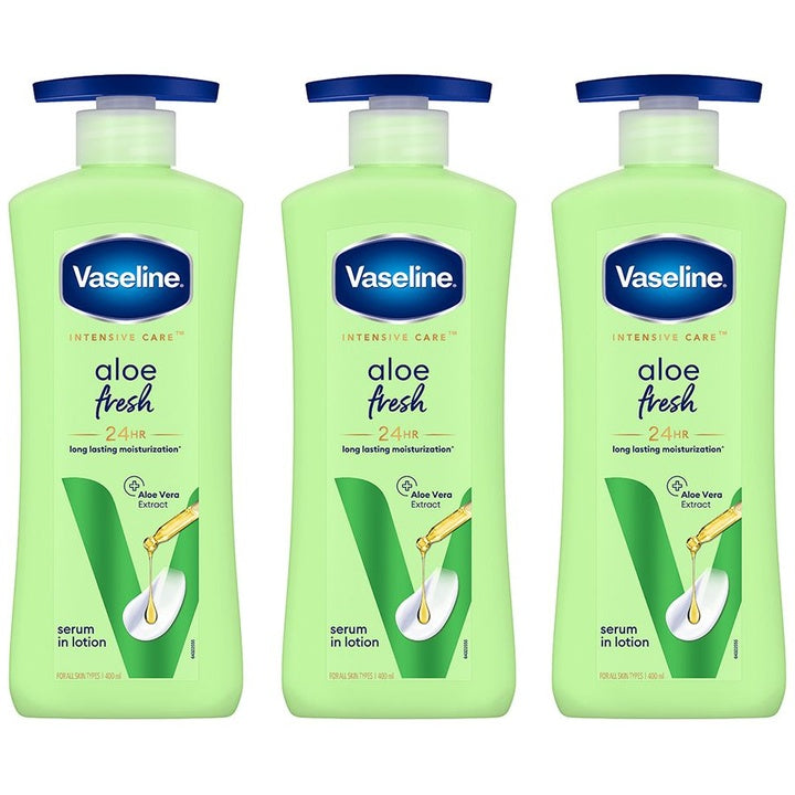 Vaseline Set of 3 Aloe Fresh Body Lotion with 24 HR Long Lasting Moisturisation-400ml Each
