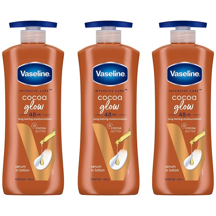 Vaseline Set of 3 Cocoa Glow Serum In Lotion with Pure Cocoa & Shea Butter - 600 ml each