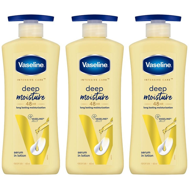 Vaseline Set of 3 Deep Moisture Body Lotion for Cushion Soft Skin - 400ml each