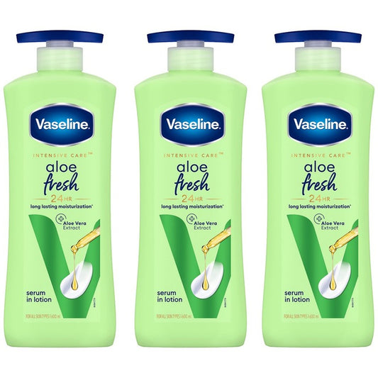 Vaseline Set Of 3 Aloe Fresh Long Lasting Hydrating Body Lotion - 600ml Each