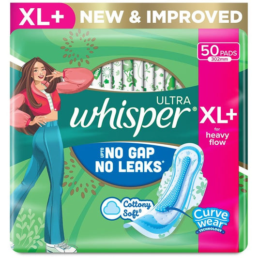 Whisper Ultra Upto No Gap No Leaks Sanitary Pads - 50 XL+ Pads