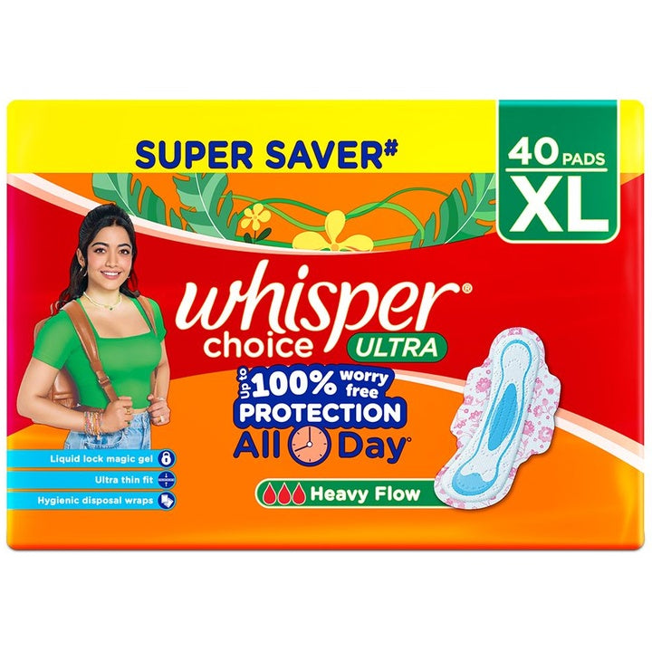 Whisper Choice Ultra Wings XL Sanitary Pads with Disposal Bags - 40 Pads