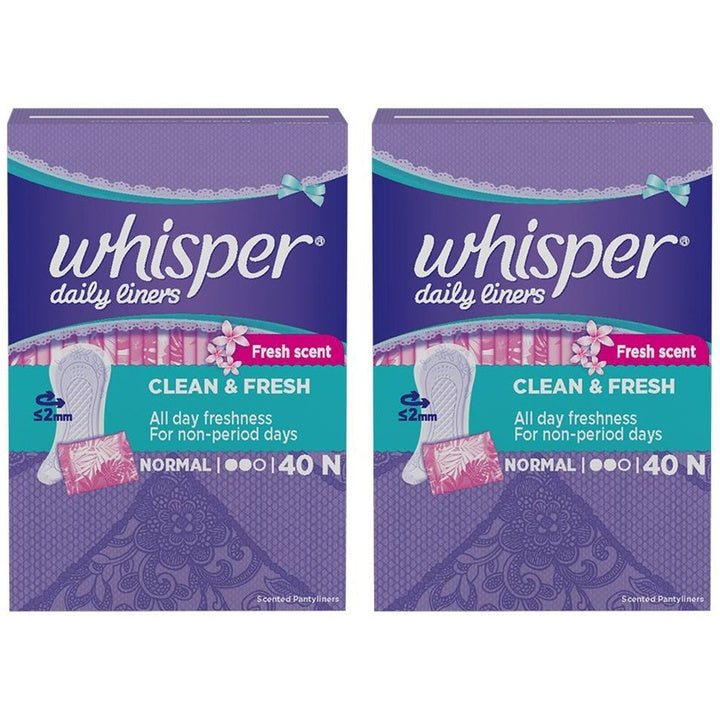 Whisper Pack of 2 Clean & Fresh Normal Daily Pantyliners - 40 Pads Each