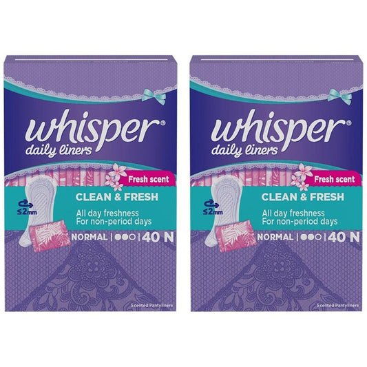 Whisper Pack of 2 Clean & Fresh Normal Daily Pantyliners - 40 Pads Each