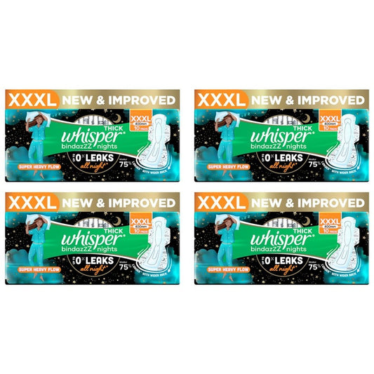 Whisper Set of 4 Bindazzz Nights XXXL Sanitary Pads - 10 Pads each